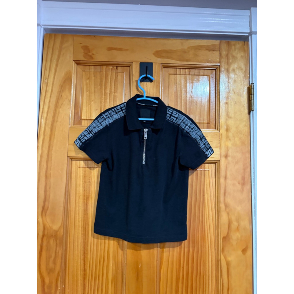 Givenchy Kids Polo Shirt Black Zip Front Logo Sleeve Designer Size 4
